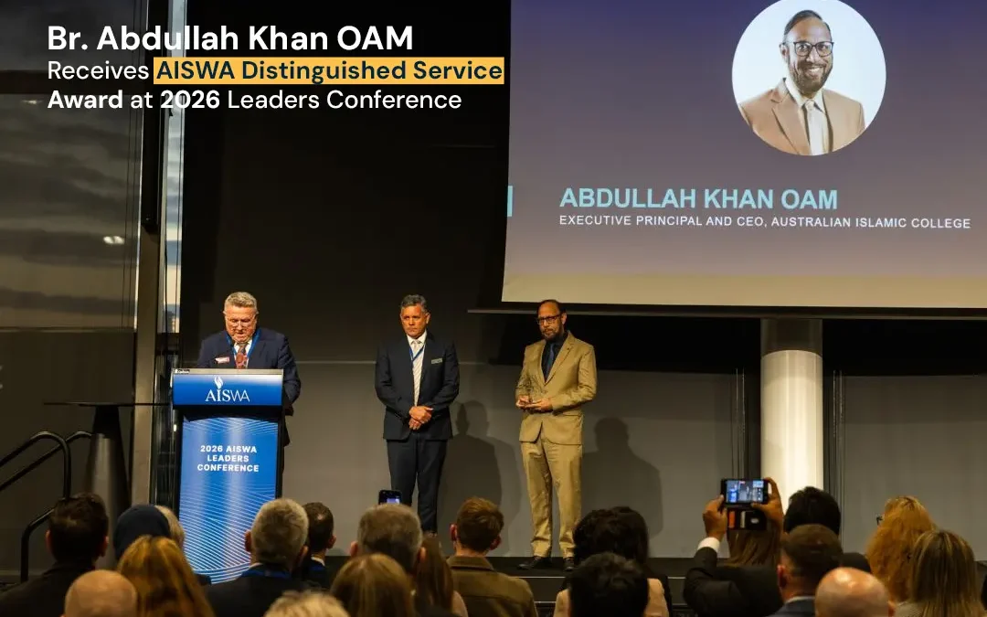 Br. Abdullah Khan OAM FACEL received the AISWA Distinguished Service Award 2026